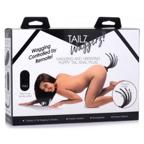 Tailz Remote Control Wagging And Vibrating Puppy Tail Anal Plug Black