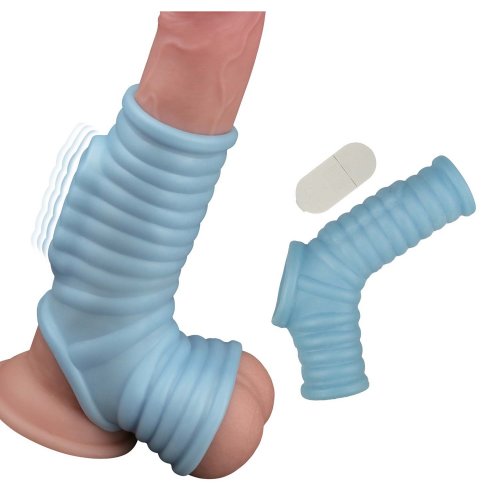 Ultimate Vibrating Ribbed Fit Power Sleeve Penis Enhancer Blue Sex