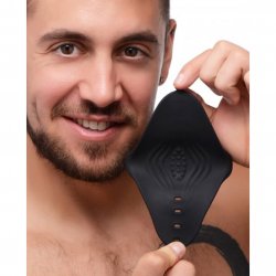 Trinity 10X Pleasure Stroke Vibrating Silicone Penis Sleeve - Black sex toy.