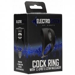 Shots Electroshock Cock Ring With C-spot Massager - Black sex toy.