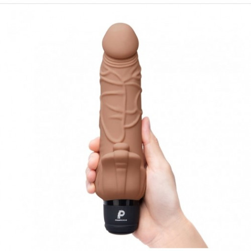 Powercocks 7" Realistic Vibrator With Clitoral Stimulator - Mocha 6 Product Image