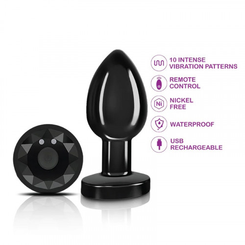 Cheeky Charms Medium Rechargeable Vibrating Metal Butt Plug with Remote Control - Gunmetal 3 Product Image