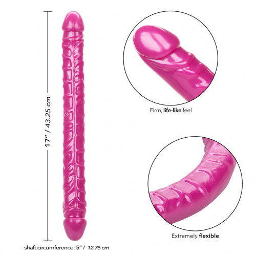 Size Queen 17" Double Ended Veined Dildo - Pink 2 Product Image