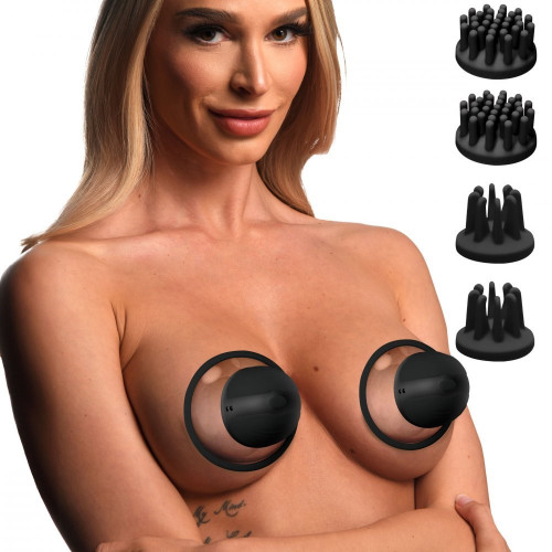 Size Matters 10 Function Rotating Nipple Suckers with 4 Attachments - Black  Gay Sex Toy - GayHotMovies