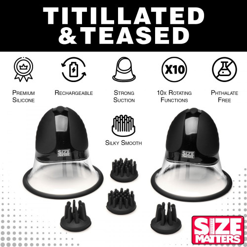 Size Matters 10 Function Rotating Nipple Suckers with 4 Attachments - Black  Gay Sex Toy - GayHotMovies