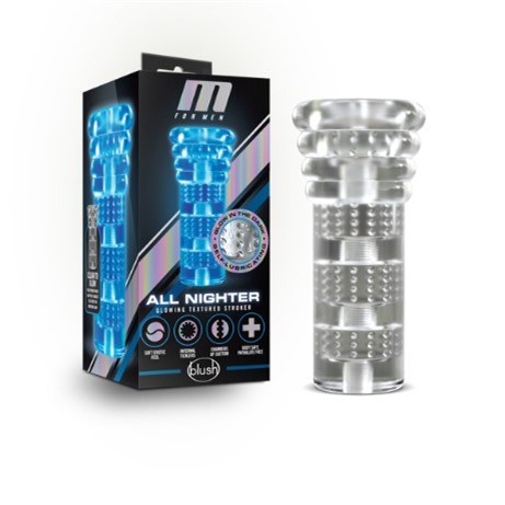 M for Men - All Nighter Soft and Wet Glow In The Dark Self Lubricating Stroker - Clear Product Image