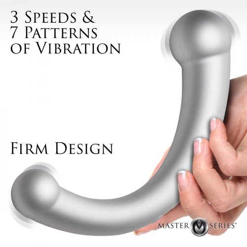 Master Series Vibra-Crescent Vibrating Silicone Dual-Ended Dildo - Silver Product Image