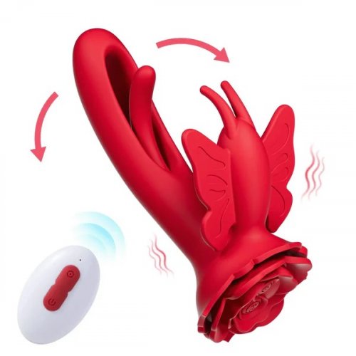 Layla Rosy Flapping Remote Controlled G-Spot Vibrator with Butterfly Clit Stimulator - Red Product Image