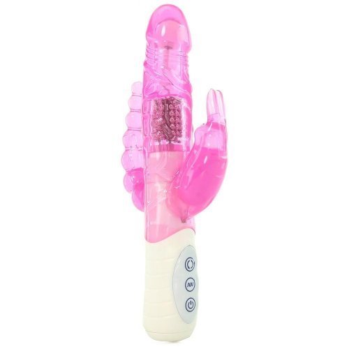 Hustler Toys Slim Double Penetration Rabbit With Vibrating Anal Beads Pink Sex Toys And Adult 6191