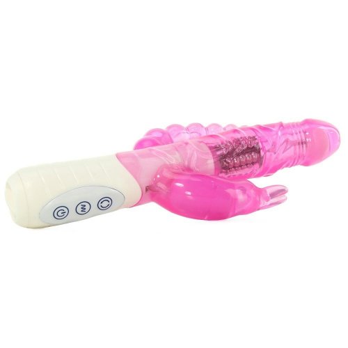 Hustler Toys Slim Double Penetration Rabbit With Vibrating Anal Beads Pink Sex Toys At