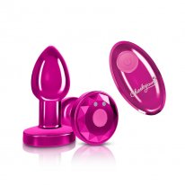 Cheeky Charms Small Rechargeable Vibrating Metal Butt Plug with Remote Control - Pink Boxcover