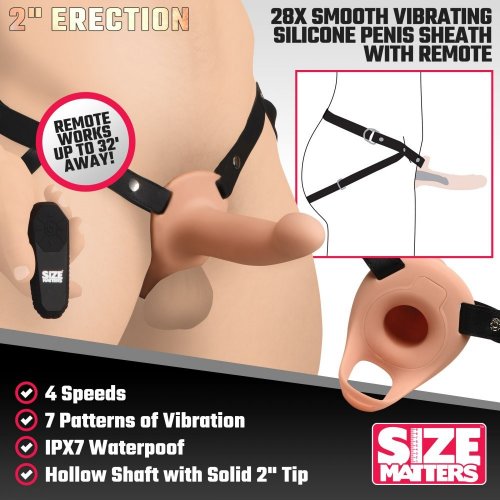 Size Matters 2 Smooth Vibrating Hollow Silicone Penis Sheath With Remote Control Vanilla 0212