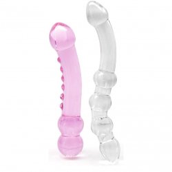 Double Pleasure Glass Dildo 2 Piece Set - Clear and Pink Product Image