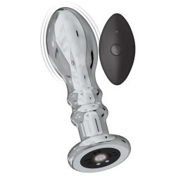 Ass-Sation Remote Controlled Vibrating Metal Anal Pleaser - Silver Product Image