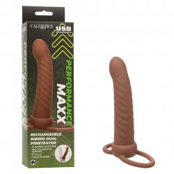 Performance Maxx Rechargeable Ribbed Dual Penetrator - Brown Product Image