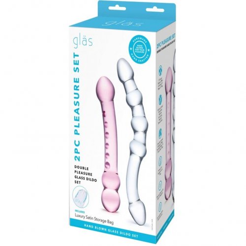 Double Pleasure Glass Dildo 2 Piece Set Clear And Pink Sex Toys