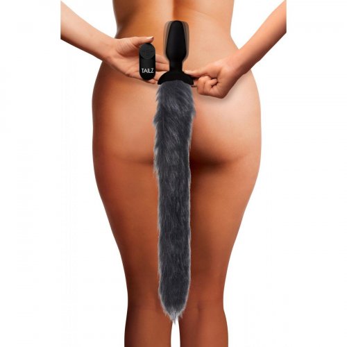 Tailz Vibrating Remote Control Silicone Fox Tail Anal Plug Grey Sex Toys And Adult Novelties