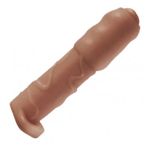Natural Realskin Vibrating Uncircumcised Xtender With Scrotum Ring Brown Sex Toys At Adult 2345