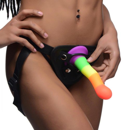 Proud Rainbow Silicone Dildo With Harness Sex Toys And Adult Novelties 