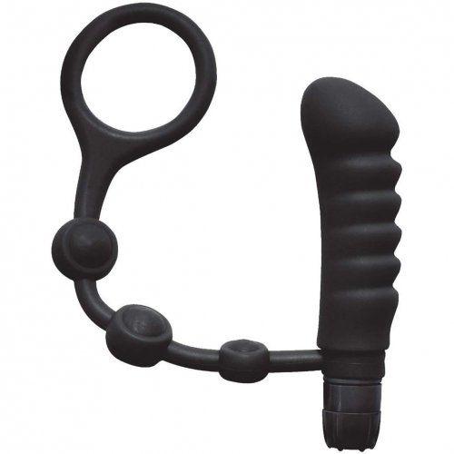 My Cock Ring Vibrating Silicone Cock Ring With Ass Pleaser Black