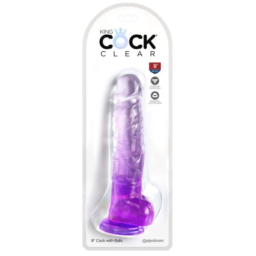King Cock Clear 8" Dildo with Balls - Purple 2 Product Image