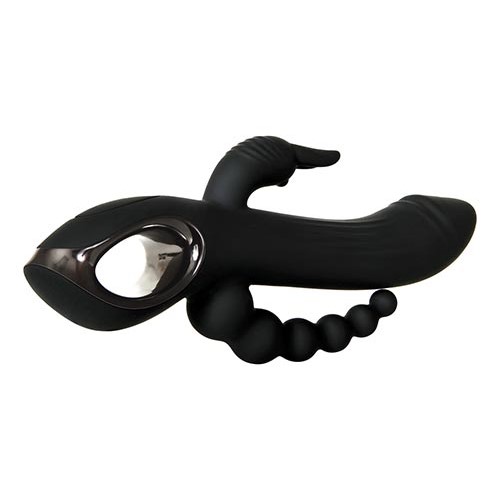 Evolved Trifecta Triple Stim Rechargeable Rabbit Black Sex Toys At