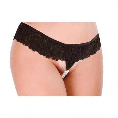 Hot Flowers Pearls Of Desire Crotchless GString Black