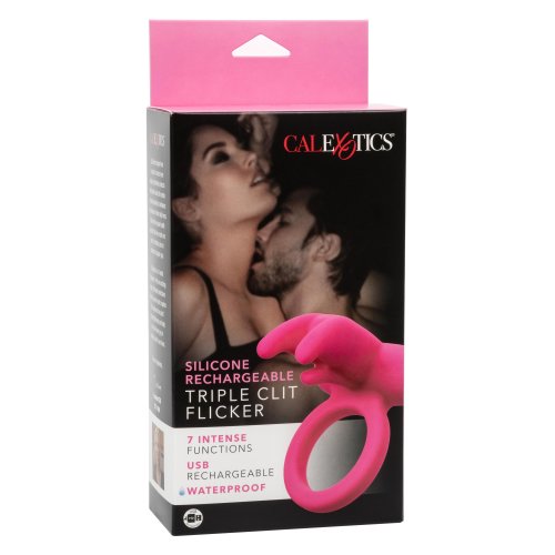 Silicone Rechargeable Triple Clit Flicker Couple S Enhancer Cock Ring