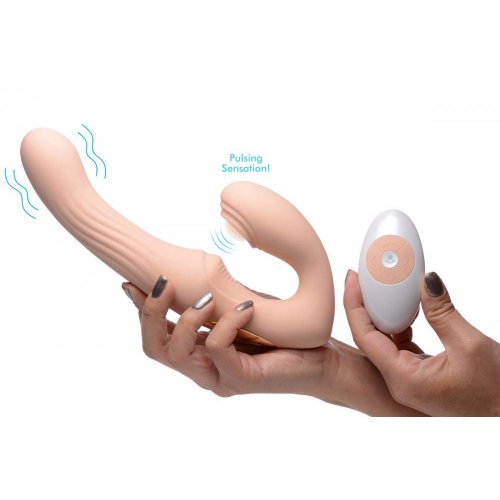 Strap U 15x U Pulse Silicone Rechargeable Pulsating And Vibrating Strapless Strap On With Remote