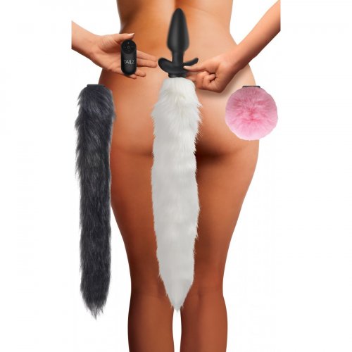 Tailz Vibrating Silicone Anal Plug And 3 Tails With Remote Control Set