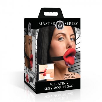 Master Series Vibrating Sissy Silicone Mouth Gag - Red/Black Image
