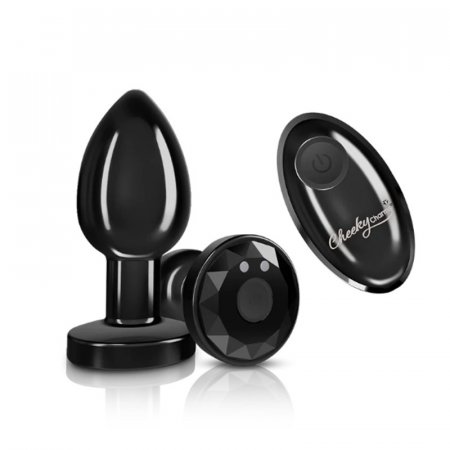 Cheeky Charms Medium Rechargeable Vibrating Metal Butt Plug with Remote Control - Gunmetal Product Image