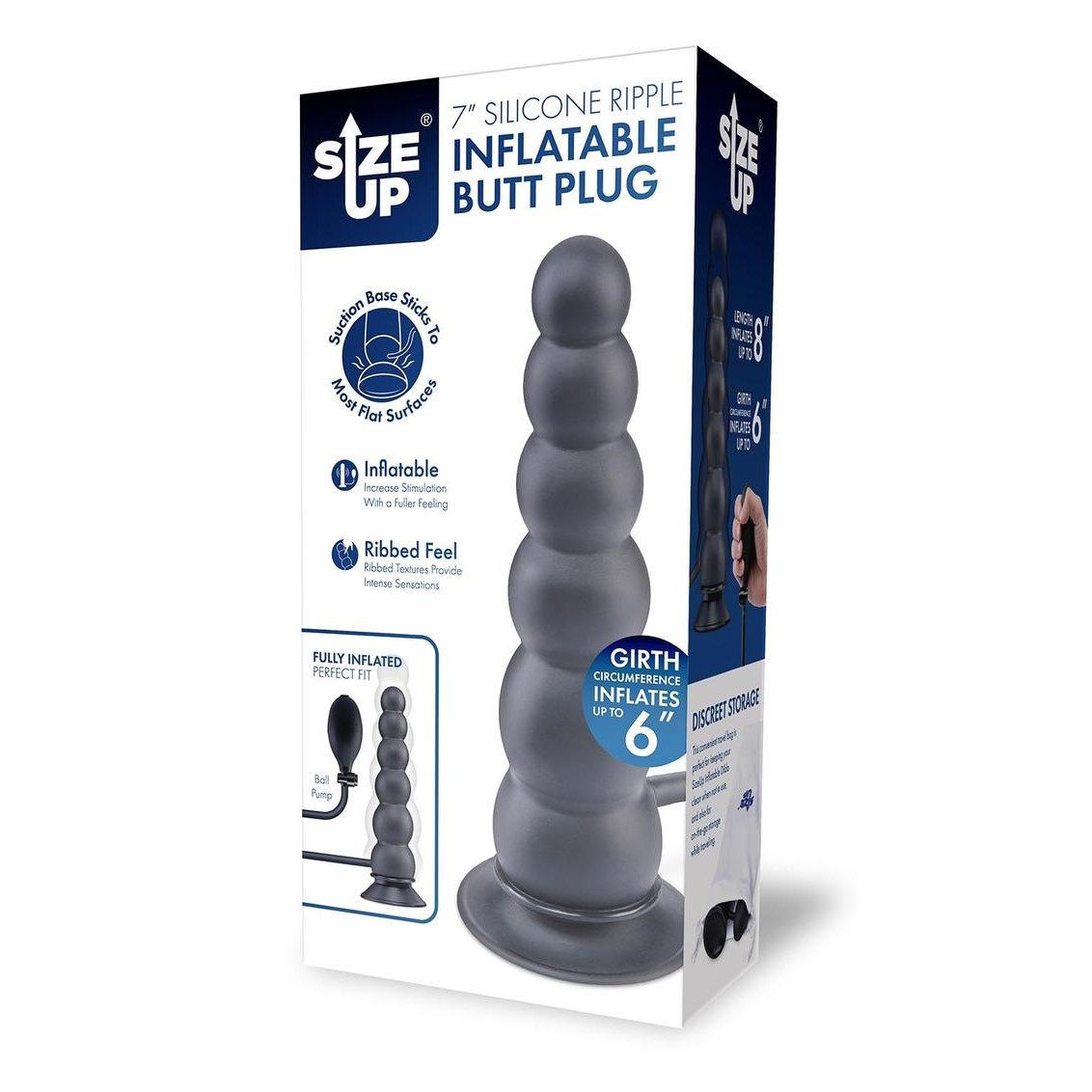 Size Up 7" Silicone Ripple Inflatable Butt Plug with Suction Cup Sex Toy |  GameLink