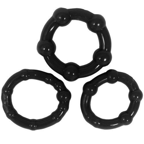 Stay Hard Beaded Cock Rings Black 3 Pack Sex Toy Hotmovies 2563