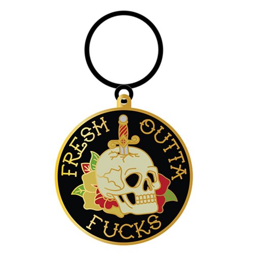 Wood Rockets Fresh Outta Fucks Tattoo Skull Enamel Keychain Sex Toy Hotmovies 6966