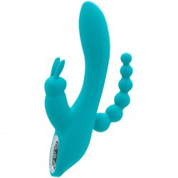 The BFF Collection Extreme Pleasure Rechargeable Double Penetration Vibe - Turquoise sex toy.