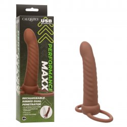 Performance Maxx Rechargeable Ribbed Dual Penetrator - Brown Sex Toy