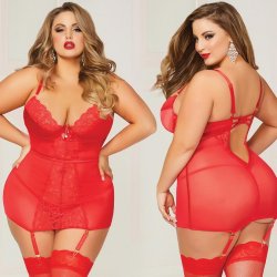 Crimson Crush Stretch Lace Satin Chemise - Red - XXL Crimson Crush Stretch Lace Satin Chemise - Red - XXL Boxcover