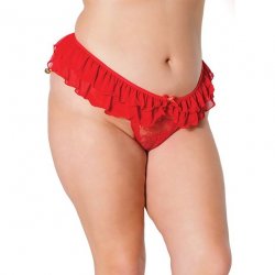 Holiday Red Stretch Lace & Mesh Crotchless Panty with Ruffle Jingle Bell Waist - Queen Size Holiday Red Stretch Lace & Mesh Crotchless Panty with Ruffle Jingle Bell Waist - Queen Size Boxcover