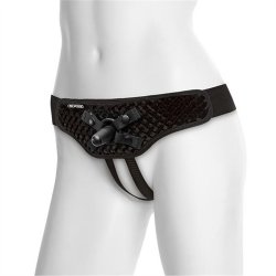 Vac-u-lock Velvet Crotchless Harness With Plug - Black Sex Toy Vac-u-lock Velvet Crotchless Harness With Plug - Black Sex Toy