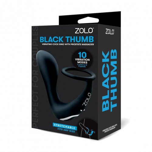 Zolo Black Thumb Vibrating Cock Ring with Prostate Massager