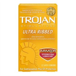 Trojan Ultra-Ribbed Condoms - Spermicidal - 12-Pack Trojan Ultra-Ribbed Condoms - Spermicidal - 12-Pack Boxcover