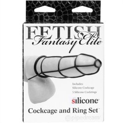 Fetish Fantasy Elite Silicone Cockcage & Ring Set - Black Sex Toy Fetish Fantasy Elite Silicone Cockcage & Ring Set - Black Sex Toy