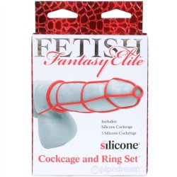 Fetish Fantasy Elite Silicone Cockcage & Ring Set - Red Sex Toy Fetish Fantasy Elite Silicone Cockcage & Ring Set - Red Sex Toy
