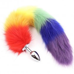 Rainbow Foxy Tail with Stainless Steel Butt Plug Sex Toy Rainbow Foxy Tail with Stainless Steel Butt Plug Sex Toy