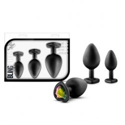 Luxe - Bling Plugs Training Kit - Black With Rainbow Gems Sex Toy Luxe - Bling Plugs Training Kit - Black With Rainbow Gems Sex Toy