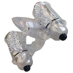 Double Down Dual Motor Cock Ring with Power Bullet and Stimulator Tongue - Clear Double Down Dual Motor Cock Ring with Power Bullet and Stimulator Tongue - Clear Boxcover