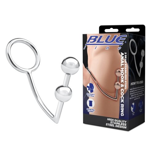 Blue Line 2 Bead Stainless Steel Anal Hook & Cock Ring (45mm) | Sex Toys &  Adult Novelties @ Porn Parody Store