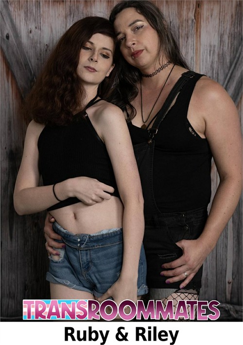 Ruby Wren and Riley Parker, two stunning trans beauties, share a tender kiss before their passionate encounter, leading to an intense, mutual orgasm t