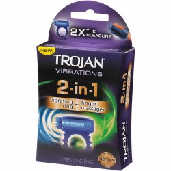Trojan Vibrations 2 in 1 Vibrating Ring + Finger Massager Trojan Vibrations 2 in 1 Vibrating Ring + Finger Massager Boxcover